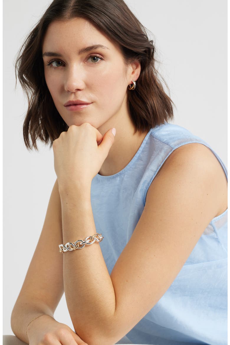 Oval Link Stretch Bracelet, Alternate, color, GOLD- SILVER