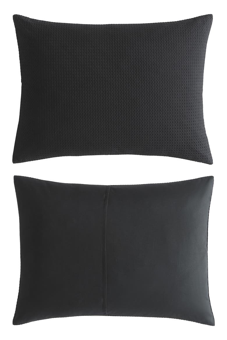 Waffle Stitch Pique Cotton Duvet Set, Alternate, color, BLACK