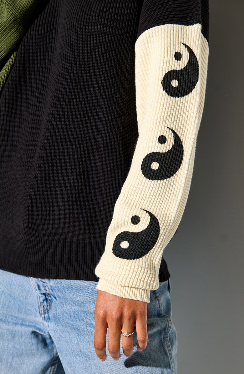 Spiritual Gangster Ying Yang Stack Lyric Sweater, Alternate, color, Black Multi