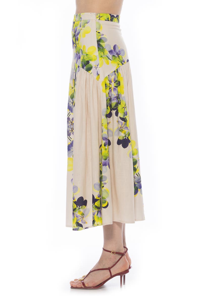 Michel High Waist Shirred Midi Skirt, Alternate, color, IVORY FLORAL