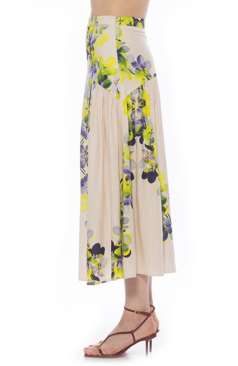 Alexia Admor Michel High Waist Shirred Midi Skirt, Alternate, color, Ivory Floral