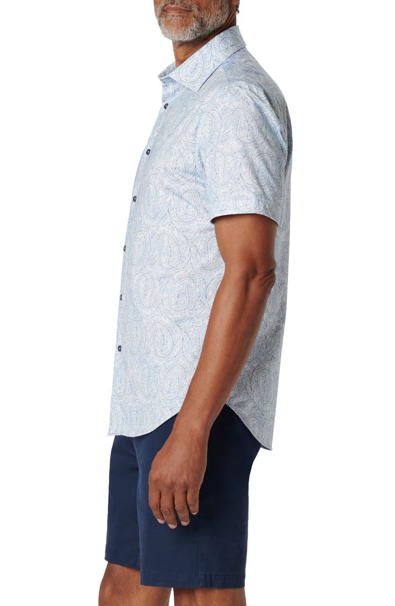 Bugatchi Miles OoohCotton<sup>®</sup> Floral Short Sleeve Button-Up Shirt, Alternate, color, Sky