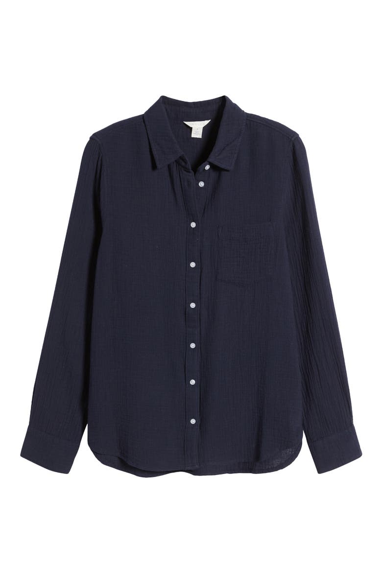 Casual Gauze Button-Up Shirt, Alternate, color, NAVY BLAZER