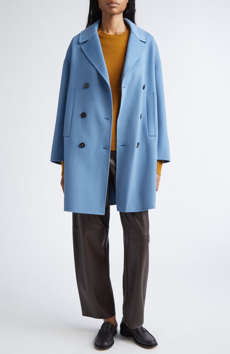 Max Mara Eden Wool Flannel Peacoat, Alternate, color, Light Blue