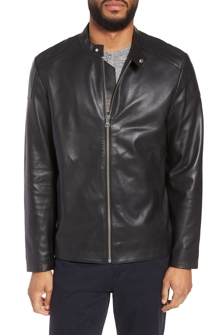 Leather Moto Jacket, Main, color, BLACK