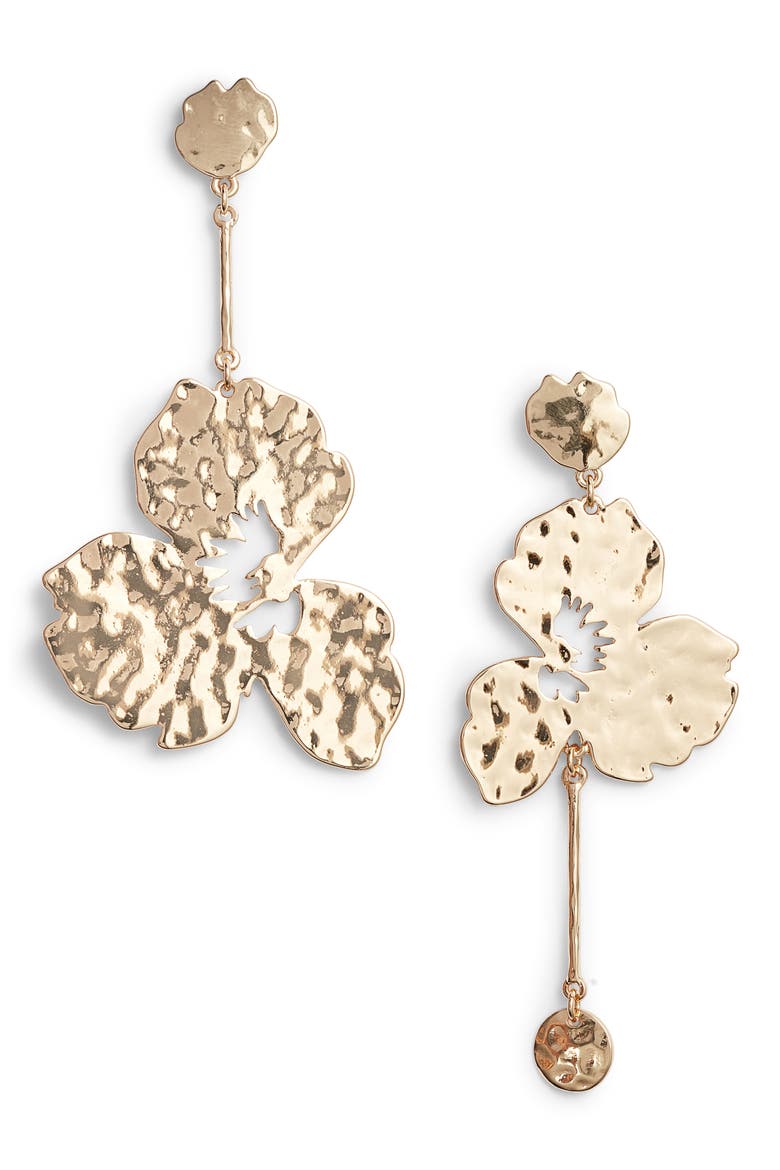 Cristina Martinez Mismatched Flower Drop Earrings, Main, color, GOLD