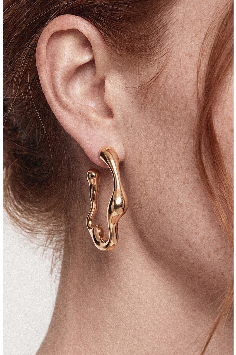 Liquid Metal Hoop Earrings, Alternate, color, GOLD