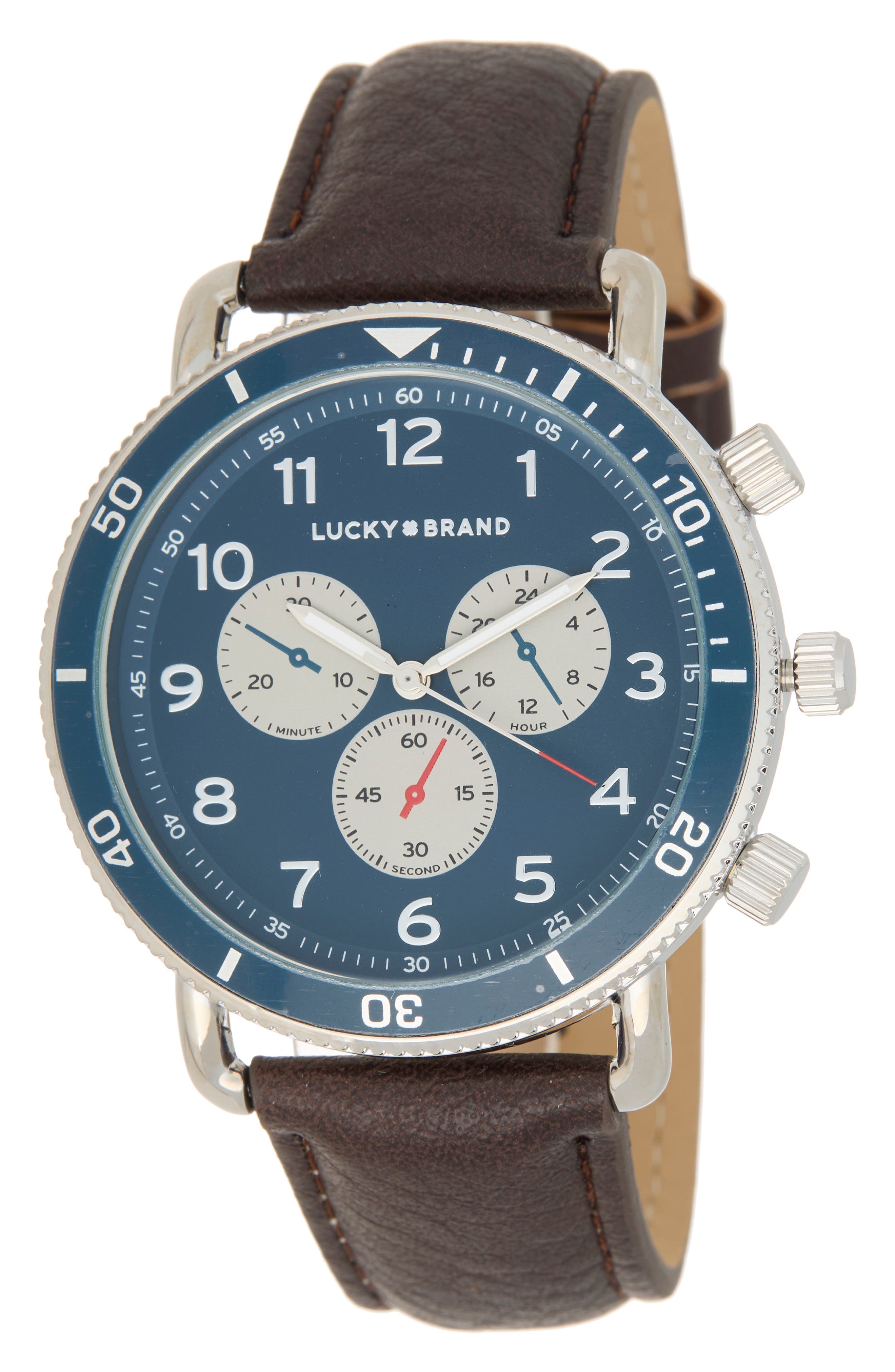 Round Analog Faux Leather Strap Watch, 45mm x 52mm