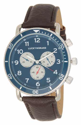 Round Analog Faux Leather Strap Watch, 45mm x 52mm