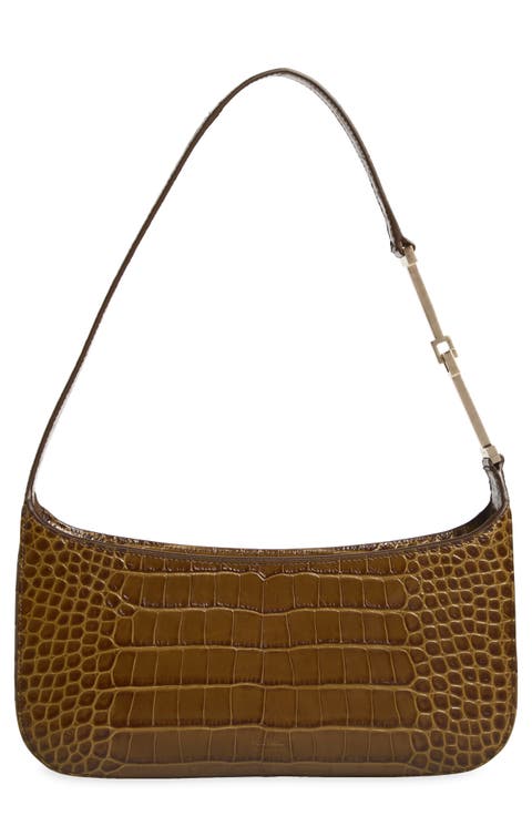 Small Arc Croc Embossed Leather Shoulder Bag