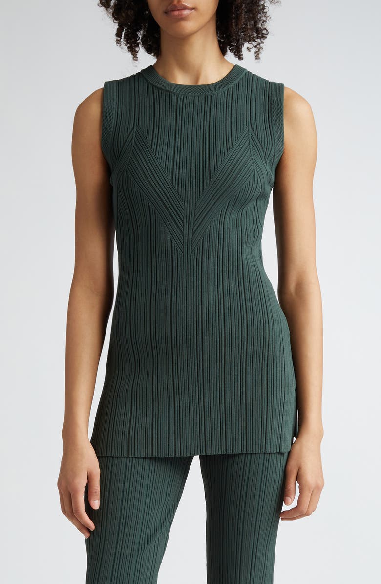 Veronica Beard Semma Variegated Rib Sleeveless Sweater, Main, color, Forest Green