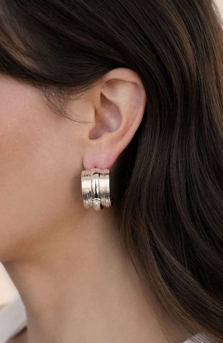 Ettika Textured Statement Hoop Earrings, Alternate, color, Silver