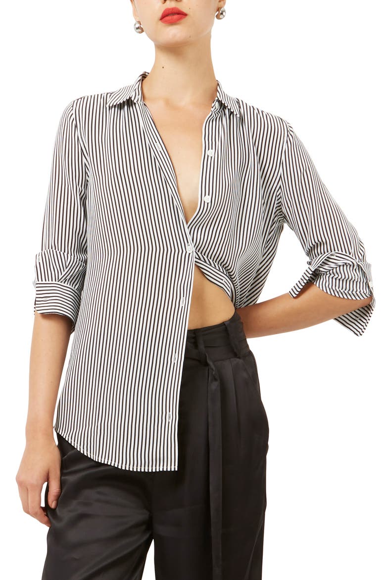 Essential Stripe Silk Shirt, Main, color, BRI WHT-TB