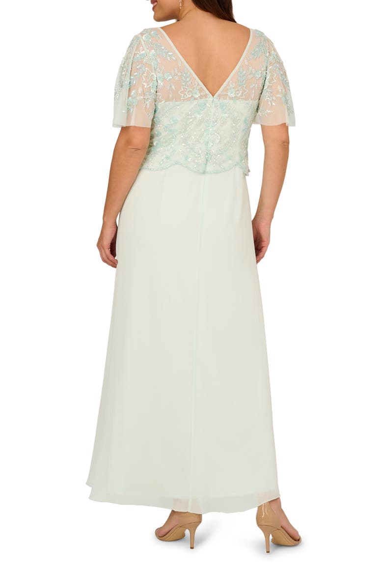 Beaded Flutter Sleeve Chiffon Gown, Alternate, color, MINT GLASS