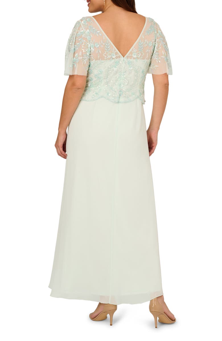 Adrianna Papell Beaded Flutter Sleeve Chiffon Gown, Alternate, color, 