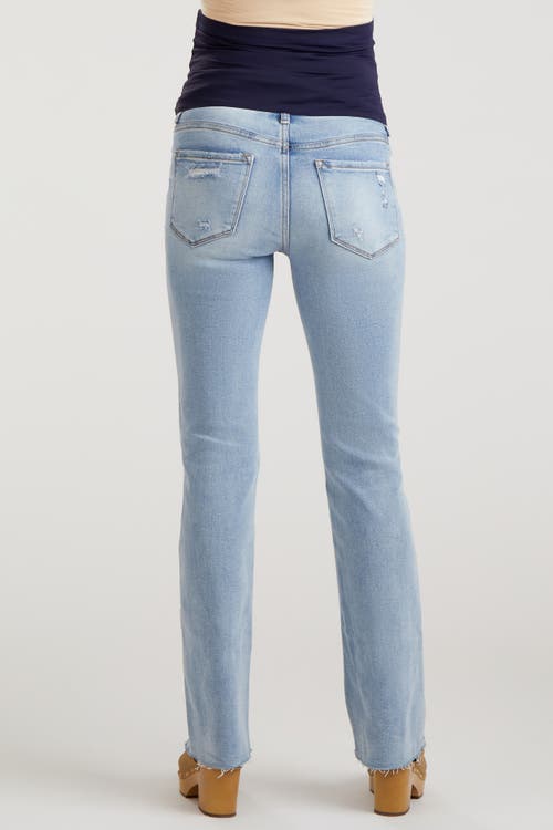 Pinkblush Blue Distressed Bootcut Maternity Jeans In Blue