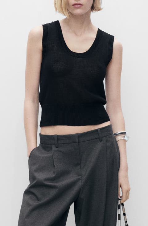 Scoop Neck Cotton Blend Sweater Tank