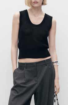 MANGO Scoop Neck Cotton Blend Sweater Tank