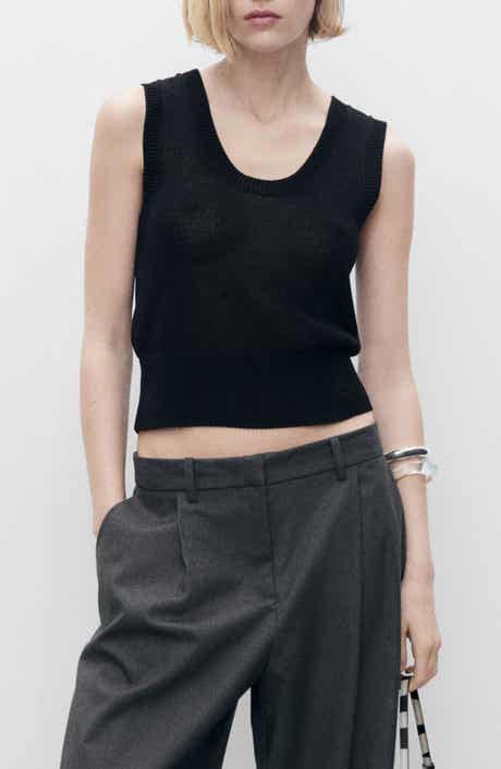 MANGO Scoop Neck Cotton Blend Sweater Tank