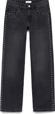 MANGO TEEN Studded Low Rise Straight Leg Jeans