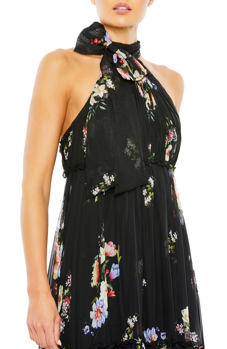 Ieena for Mac Duggal Floral Print Halter Neck Chiffon Maxi Dress, Alternate, color,