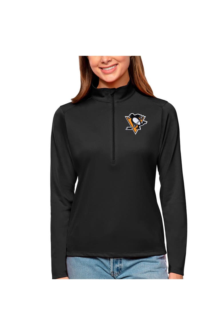 Women's Antigua Black Pittsburgh Penguins Tribute Quarter-Zip Pullover Top, Main, color, Black