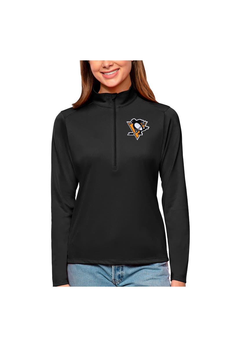 ANTIGUA Women's Antigua Black Pittsburgh Penguins Tribute Quarter-Zip Pullover Top, Main, color, Black