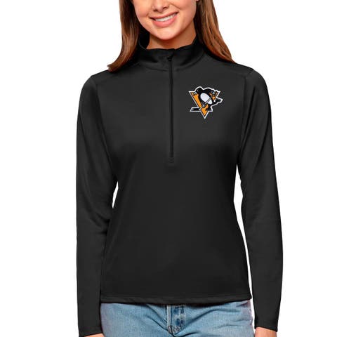 Women's Antigua Black Pittsburgh Penguins Tribute Quarter-Zip Pullover Top