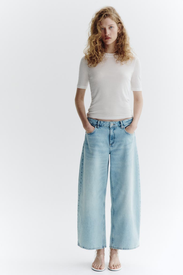 Regular-waist Wide-leg Ankle Jeans, Alternate, color, Light denim blue