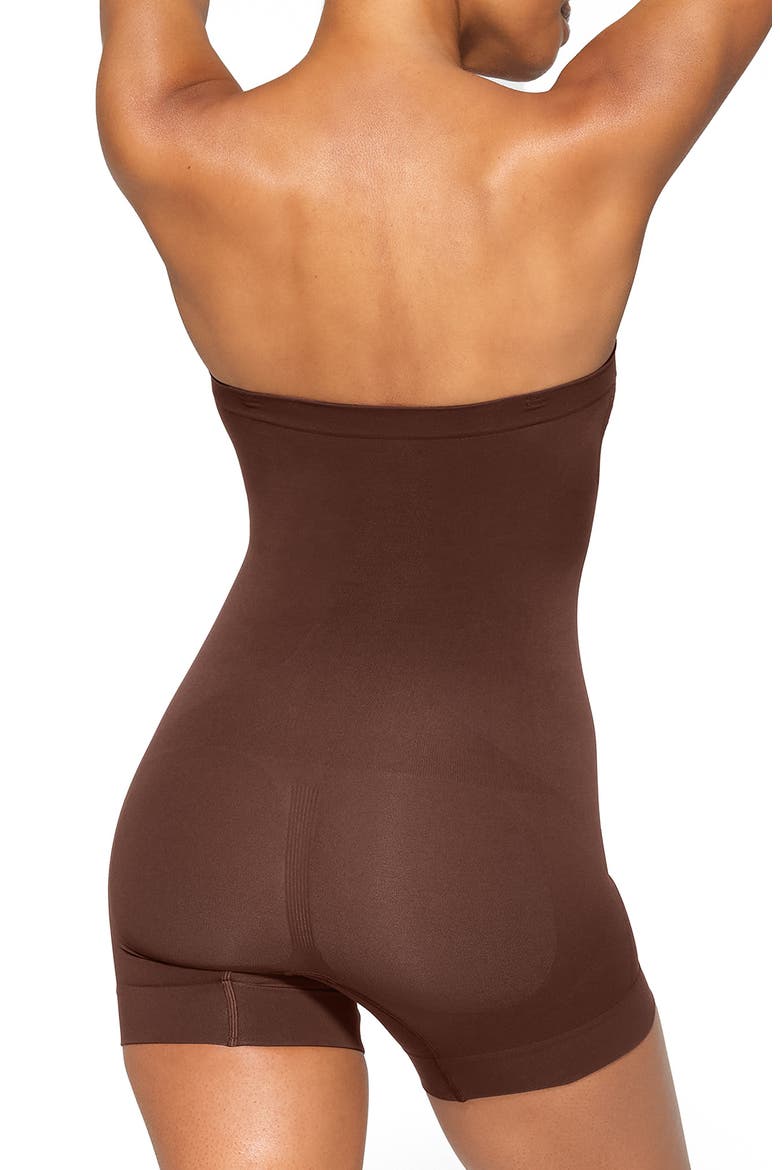 Seamless Sculpt Strapless Shortie Bodysuit, Alternate, color, COCOA