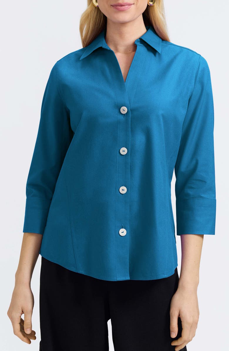 Foxcroft Paityn Non-Iron Cotton Shirt, Main, color, Teal
