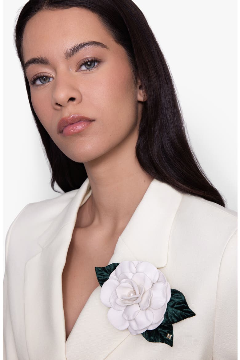 The Small White Gardenia Floral Brooch, Alternate, color, White
