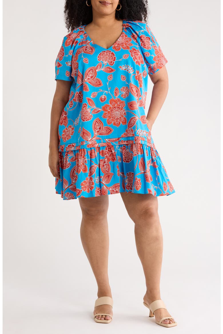 Ripon Floral Seruma Drop Waist Shift Dress, Main, color, BLUE-RED-MULTI