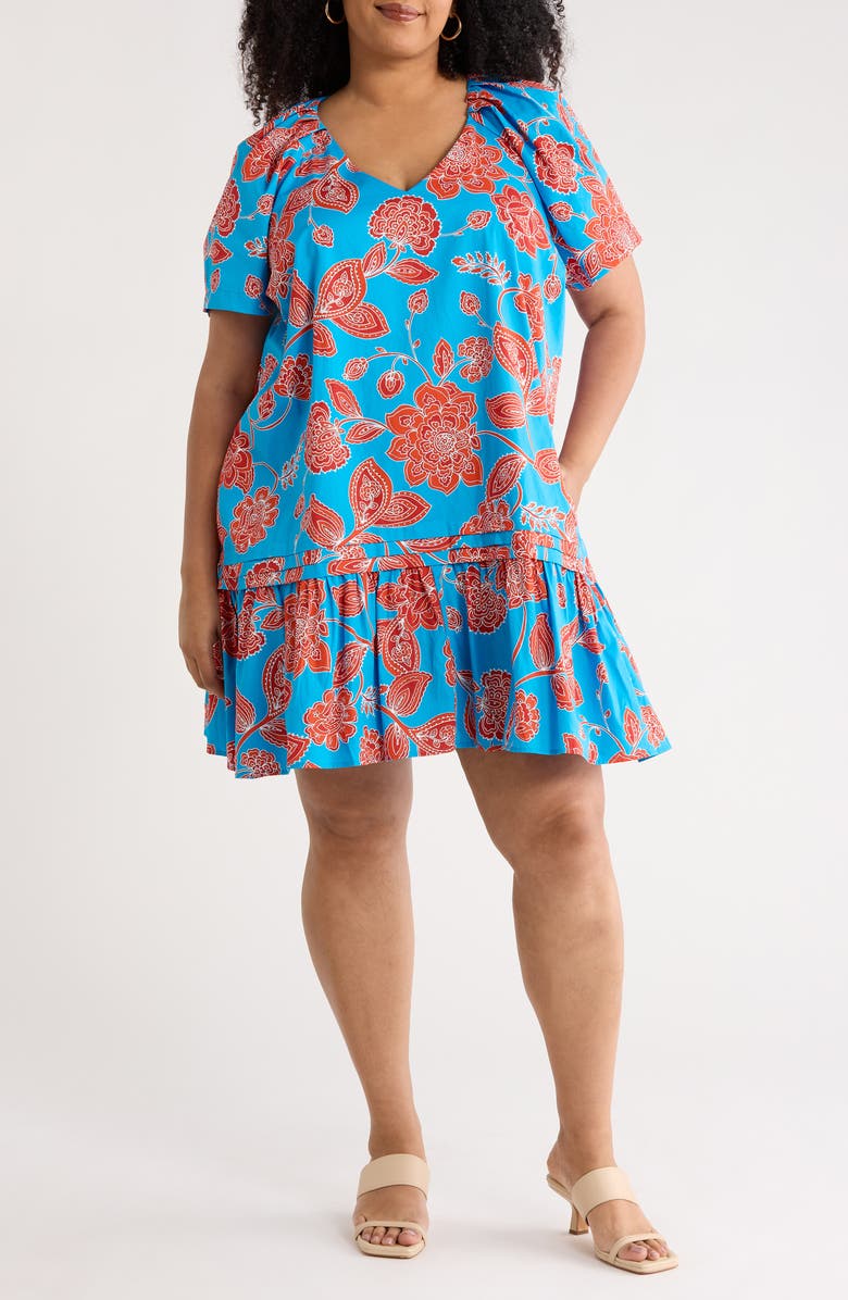 SUGARLIPS Ripon Floral Seruma Drop Waist Shift Dress, Main, color, Blue-Red-Multi