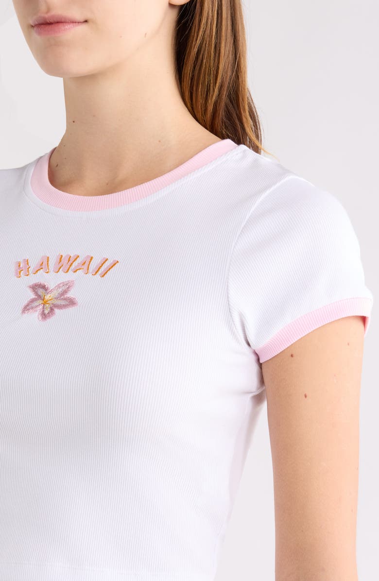 Kulani Kinis Embroidered Crop Stretch Cotton Rib Cover-Up T-Shirt, Alternate, color, Syrupy Sighs