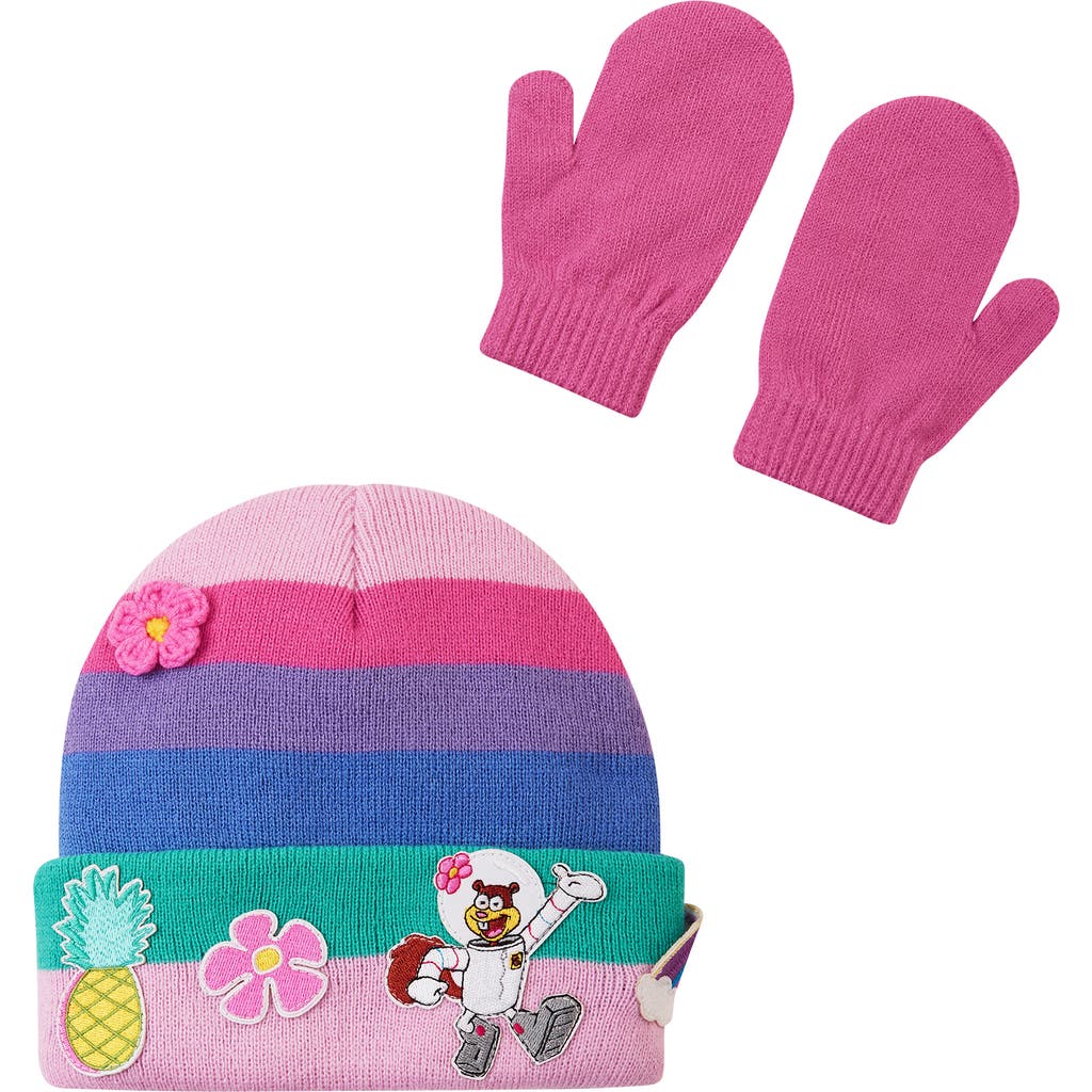 ANDY & EVAN ANDY & EVAN KIDS' SPONGEBOB SQUAREPANTS™ RAINBOW BEANIE & MITTENS SET
