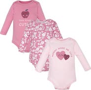 Hudson Baby Essential All-Cotton Long-Sleeve Bodysuit Three-Piece Pack