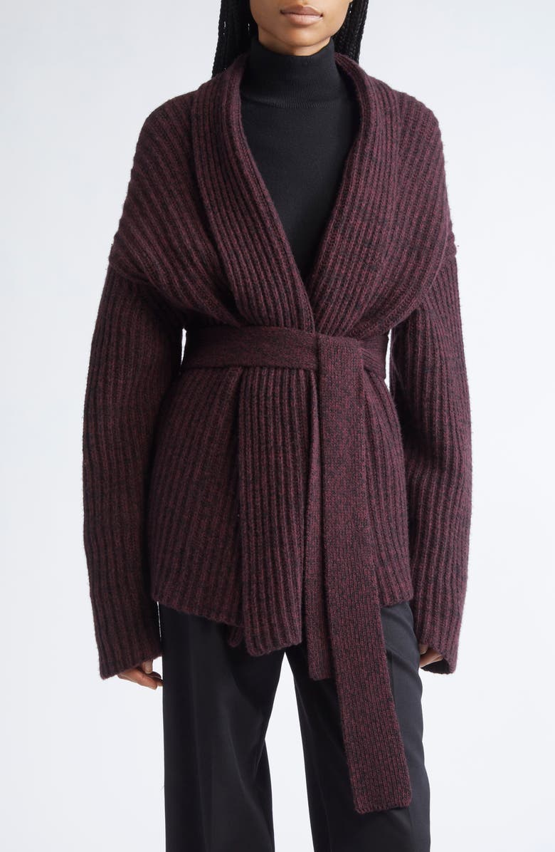 ZANKOV Paulina Rib Merino Wool Wrap Cardigan, Main, color, Black/ Gamay