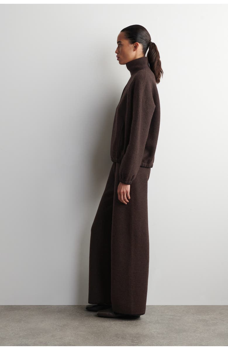 COS Boiled Merino Wool Zip-up Jumper, Alternate, color, Brown Mélange