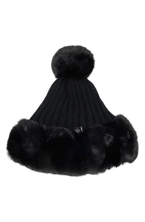 Oversize Faux Fur Trim Beanie