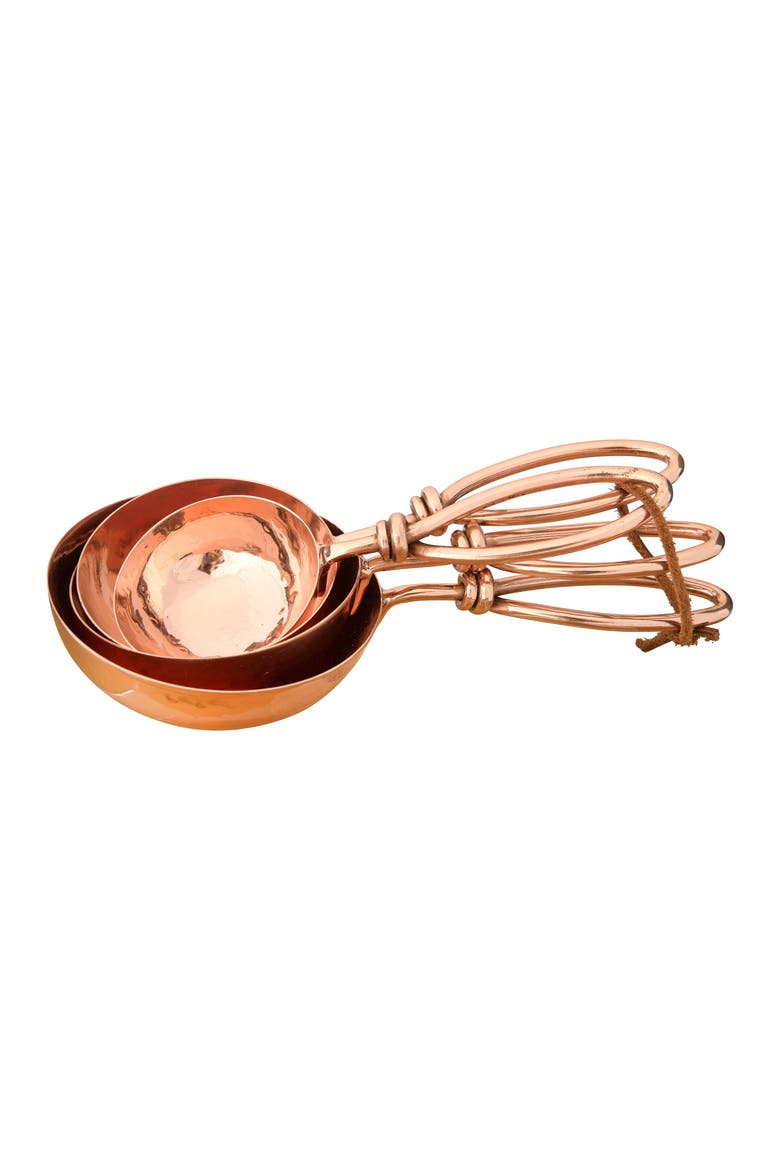 Hammered Stainless Steel Scoops with Leather Tie, Main, color, Copper