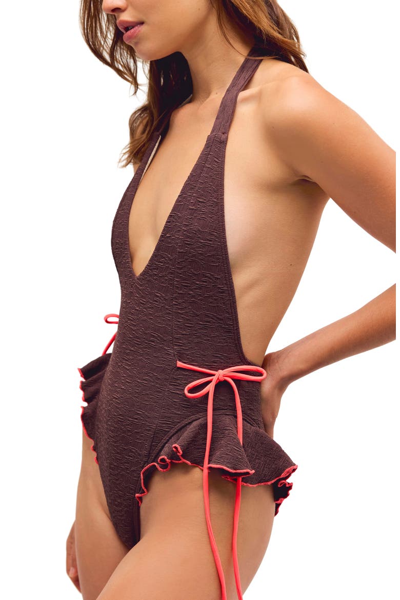 Lyra Plunge One-Piece Swimsuit, Alternate, color, PUCE