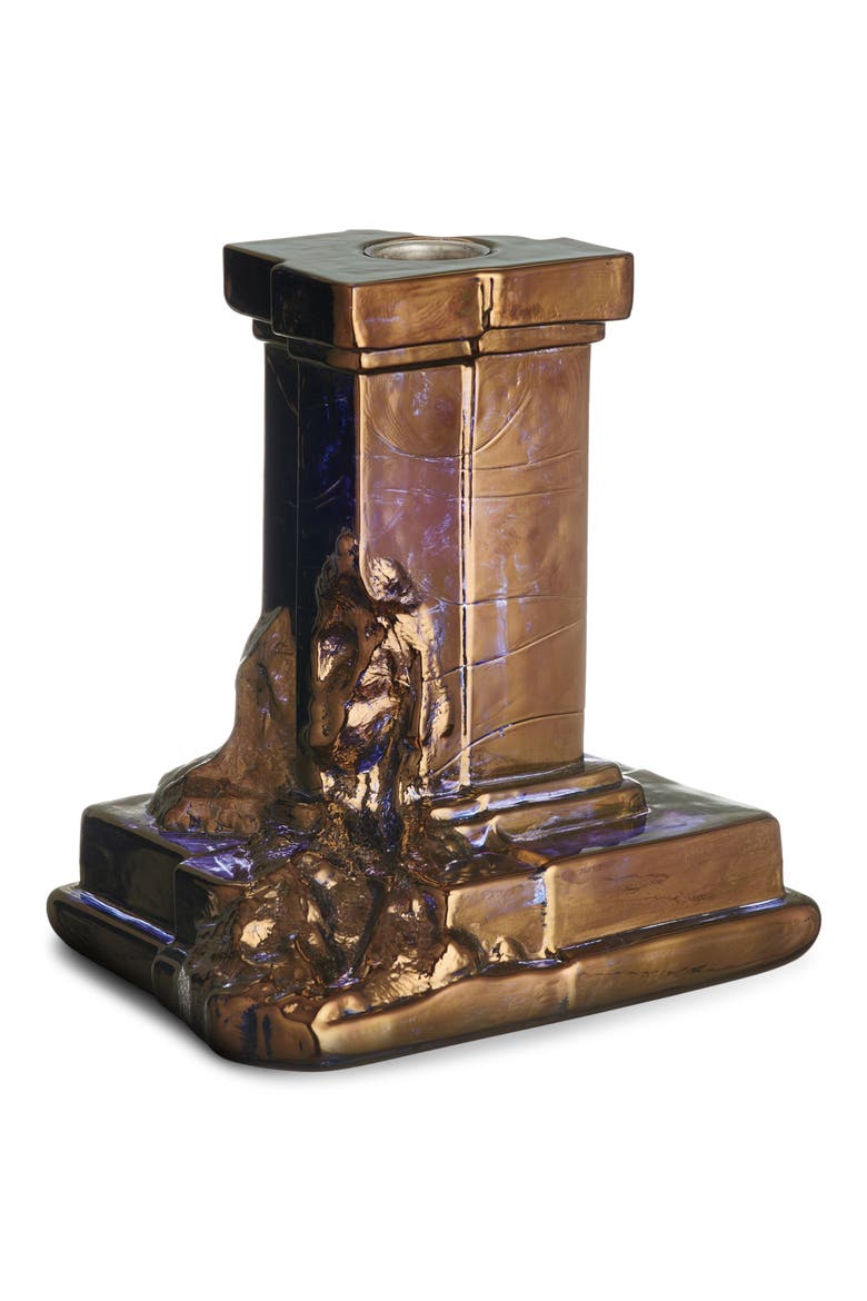 Rocky Baroque Medium Crystal Candlestick, Main, color, BRONZE
