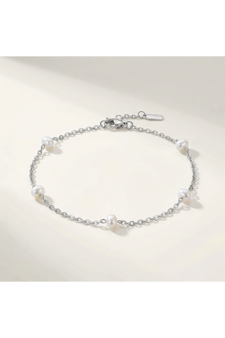 Max Anklet Silver Plated 9.5" 5mm Freshwater Pearls Lobster Clasp, Alternate, color, Silver
