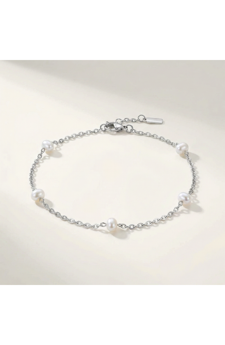 Bliss Diamond Max Anklet Silver Plated 9.5" 5mm Freshwater Pearls Lobster Clasp, Alternate, color, Silver