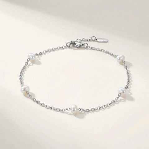 Max Anklet Silver Plated 9.5" 5mm Freshwater Pearls Lobster Clasp