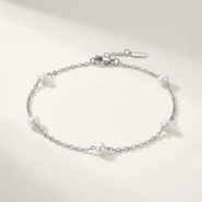Bliss Diamond Max Anklet Silver Plated 9.5" 5mm Freshwater Pearls Lob
