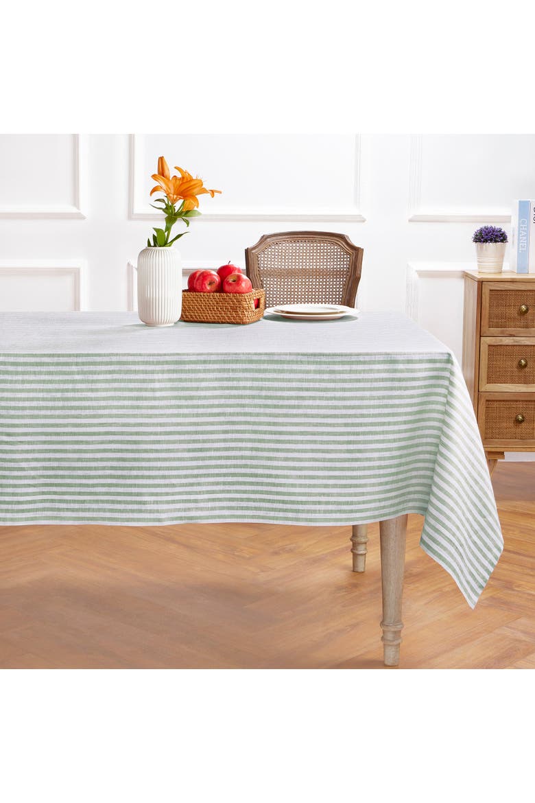Linen Tablecloth - Amalfi Stripe, Main, color, Green and White