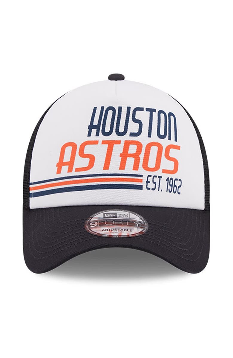 New Era Men's New Era White/Navy Houston Astros Stacked A-Frame Trucker 9FORTY Adjustable Hat, Alternate, color, White