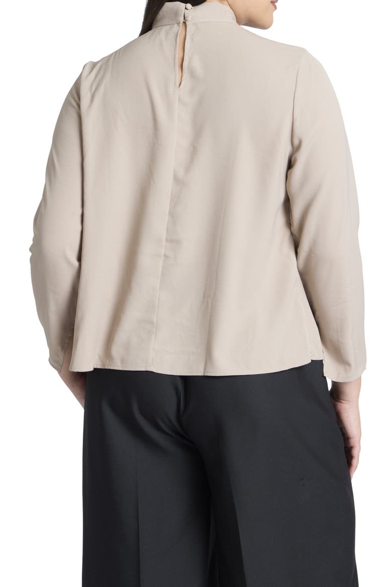 Twist Front Mock Neck Crepe Top, Alternate, color, MOCHA MERINGUE